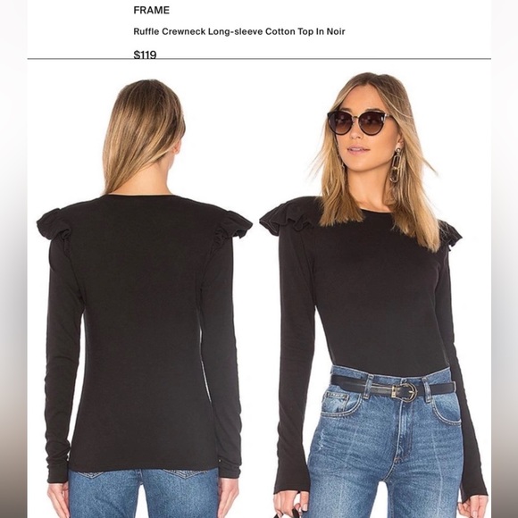 Frame Ruffle Crewneck Long Sleeve Cotton Shirt Size S Black Noir Classic - Picture 3 of 6